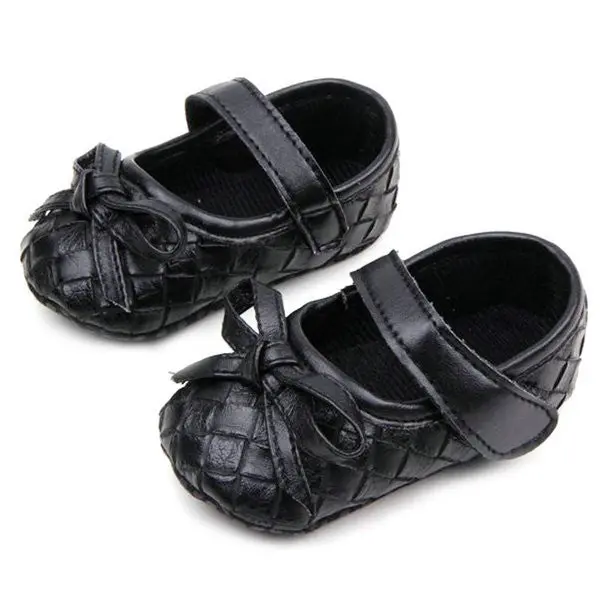 0-12Months Pu Leather Bowknot Lattice Baby Girls Shoes Soft Sole Anti Slip Toddler First Walker Shoes 1