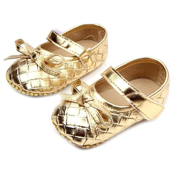 0-12Months Pu Leather Bowknot Lattice Baby Girls Shoes Soft Sole Anti Slip Toddler First Walker Shoes 4