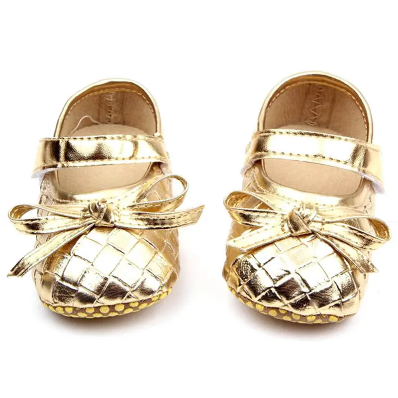 0-12Months Pu Leather Bowknot Lattice Baby Girls Shoes Soft Sole Anti Slip Toddler First Walker Shoes 4