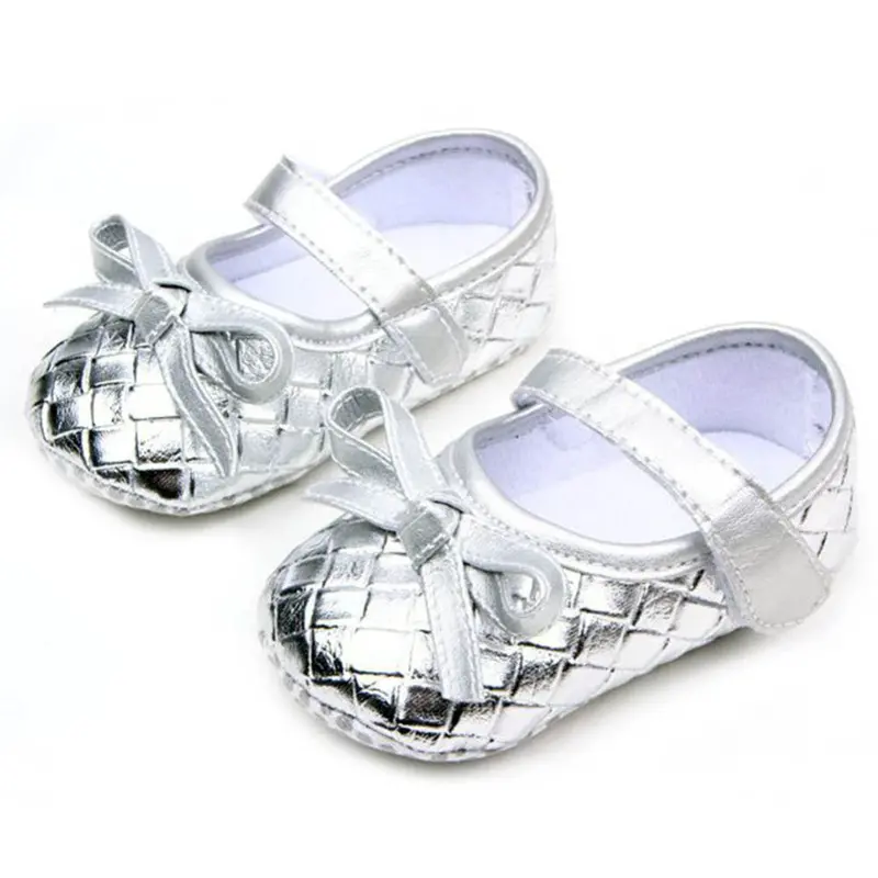 0-12Months Pu Leather Bowknot Lattice Baby Girls Shoes Soft Sole Anti Slip Toddler First Walker Shoes 5