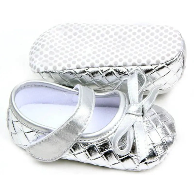 0-12Months Pu Leather Bowknot Lattice Baby Girls Shoes Soft Sole Anti Slip Toddler First Walker Shoes 6
