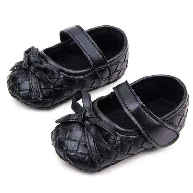 0-12Months Pu Leather Bowknot Lattice Baby Girls Shoes Soft Sole Anti Slip Toddler First Walker Shoes 7