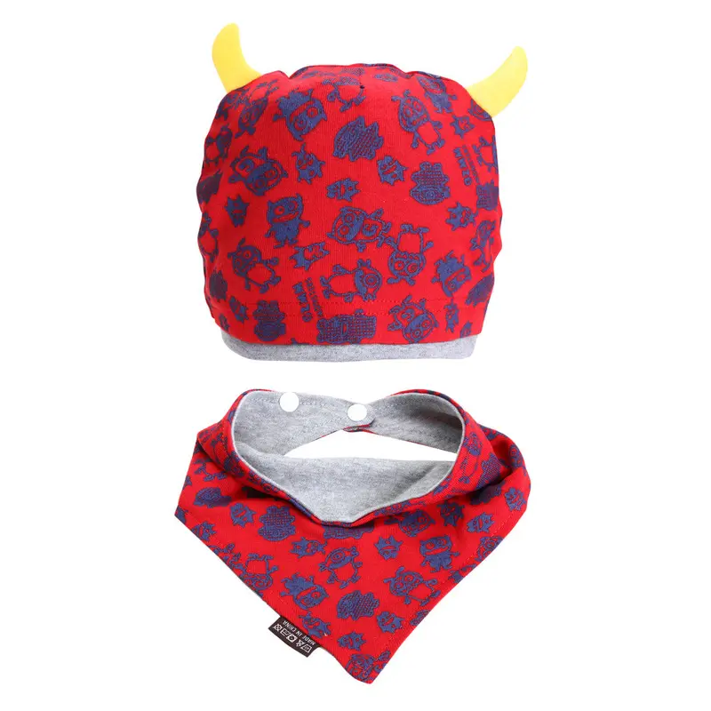 1 Baby Beanie Cap + Bana Bib Monsters Baby Hat Head Scarf Boy Girl Kids Toddler Clothing Accessories Baby Hats Bibs 1