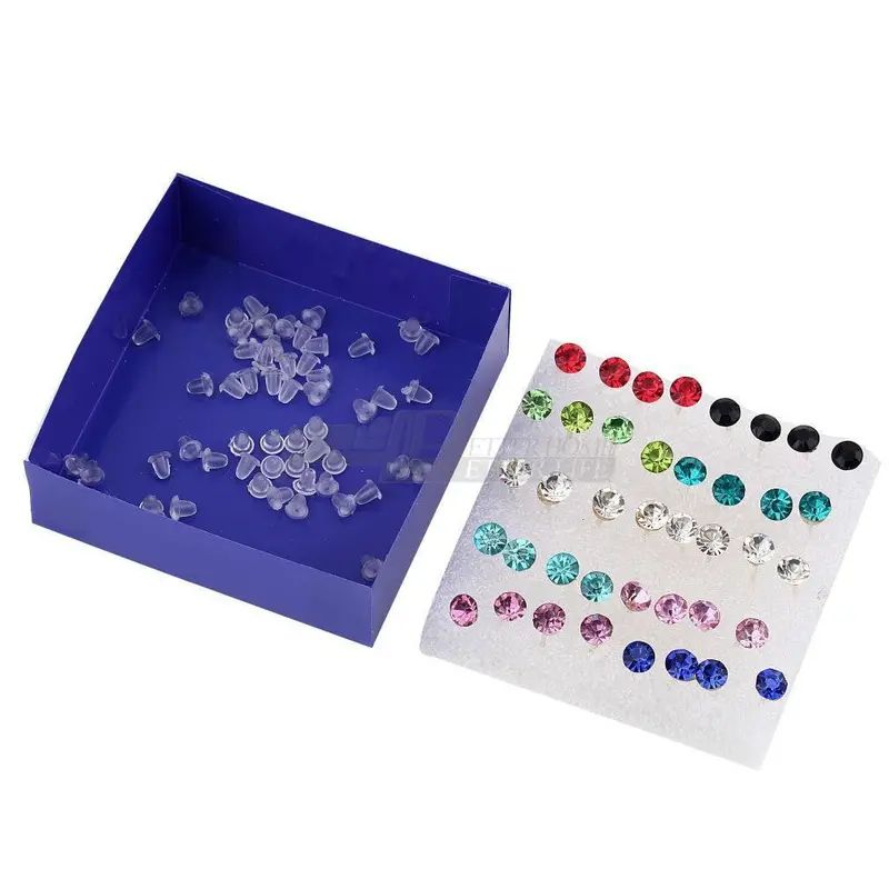 1 Box 20 Pairs Mixed Color Clear Crystal Ear Studs Earrings 4Mm 5Mm 2