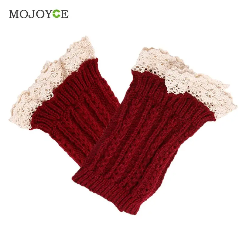 1 Piece Womens Crochet Knit Lace Trim Leg Warmers Cuffs Toppers Boot Socks Knee Gaiters Boot Leg Warmers 20Cm 6 Colors 4