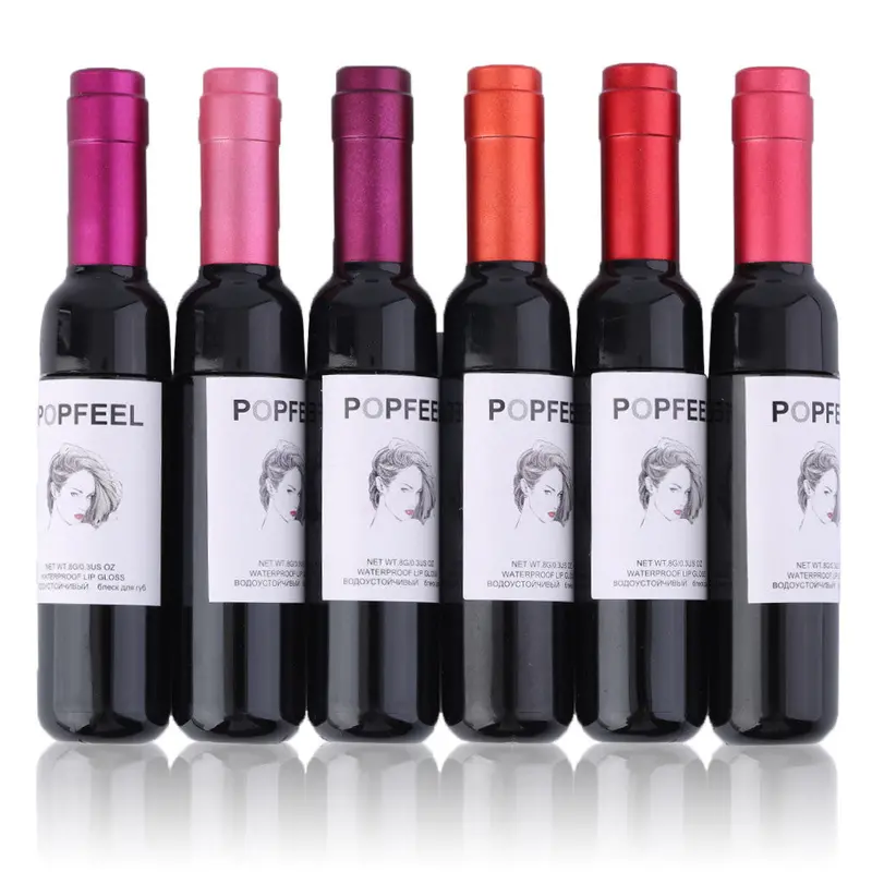 1 Set 6Pcs Wine Bottle Waterproof Long Lasting Stained Lip Gloss Lipstick 1