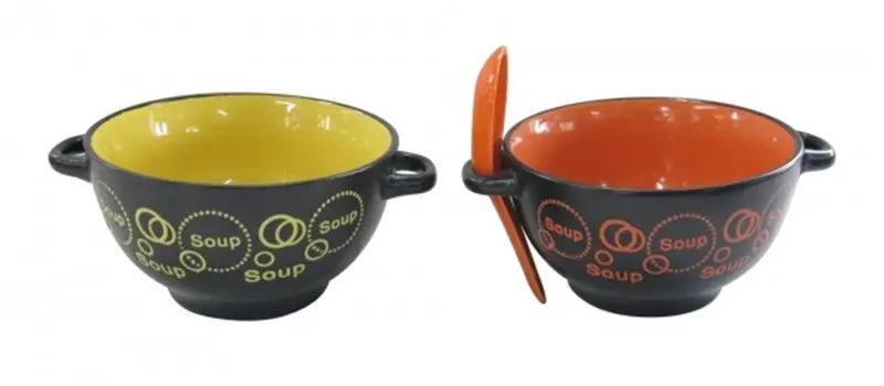 1 Sets Bowl Ceramic Tableware Kitchen Dining Rice Fruit Salad Noodle Soup Bowls With Spoon 90179 1
