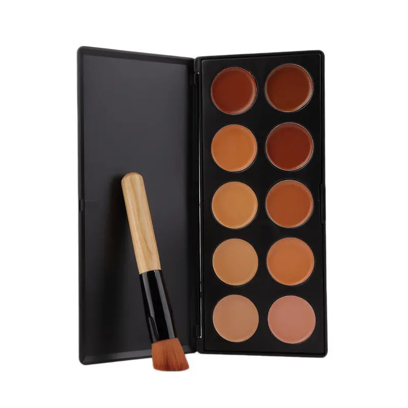 10 Colors Concealer Palette + Wood Handle Flat Angled Brush Makeup Contour Palette Paleta De Corretivo Facial 1
