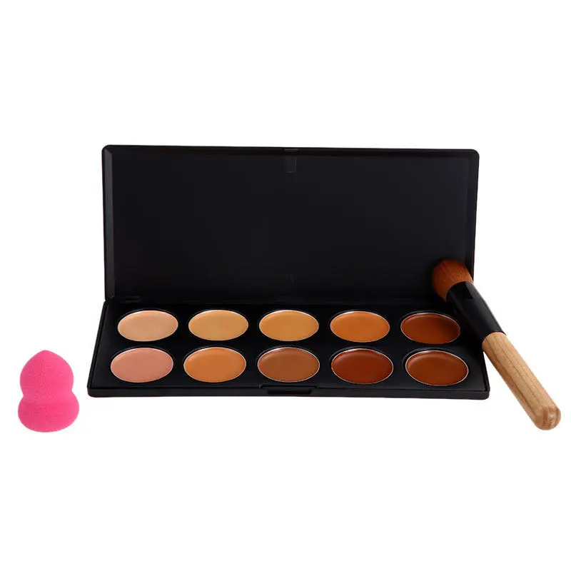 10 Colors Contour Face Cream Makeup Concealer Palette + Sponge Puff Powder 1
