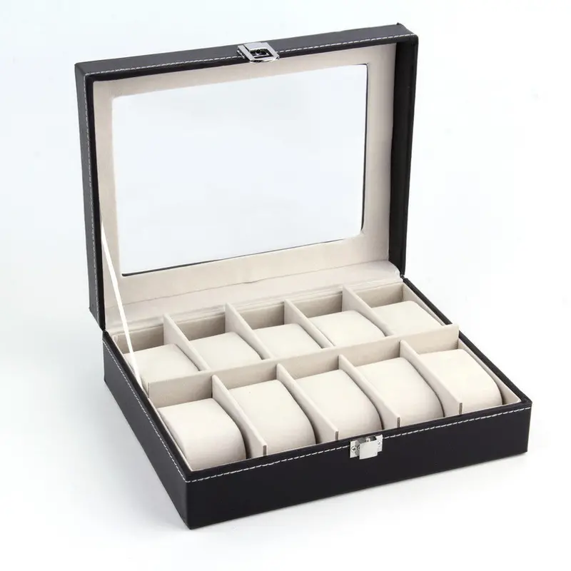 10 Grids Leather Jewelry Watch Display Box Storage Holder Organizer Case Holder 1