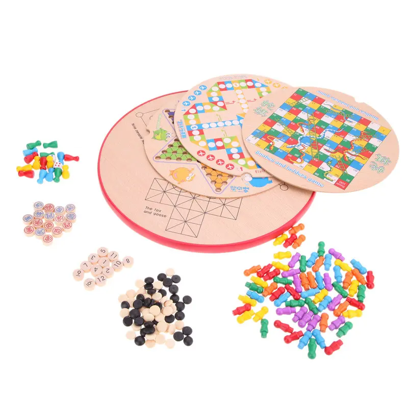 10-In 1 Wooden Chessboard Game Wood Checkers Chinese Chess Flying Chess Educational Toys For Children 1
