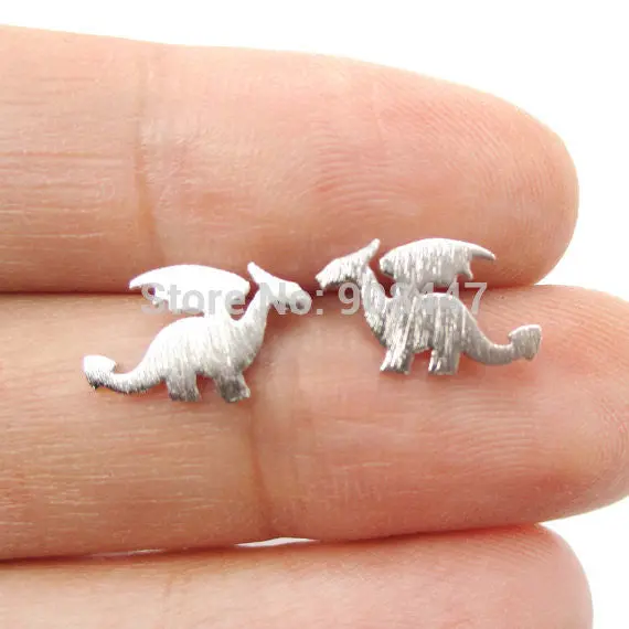 10 Pairs- S077 Small Dragon Silhouette With Wings Animal Dinosaur Shaped Stud Earrings In Gold Handmade Animal Jewelry 2