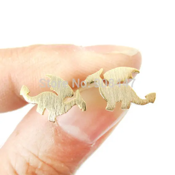 10 Pairs- S077 Small Dragon Silhouette With Wings Animal Dinosaur Shaped Stud Earrings In Gold Handmade Animal Jewelry 3