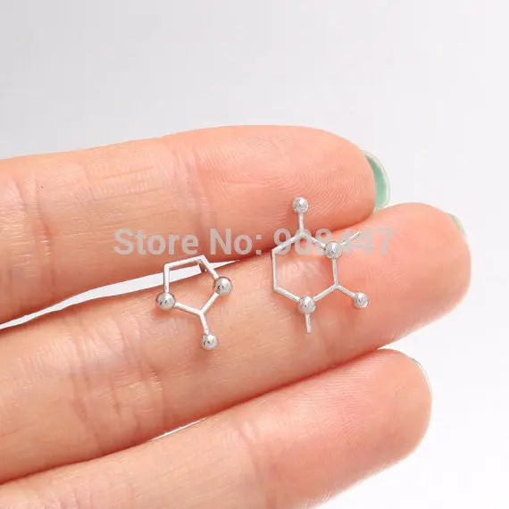 10 Pairs- S078 Unbalance Caffeine Molecule Structure Stud Earrings Unique Chemistry Earrings 2