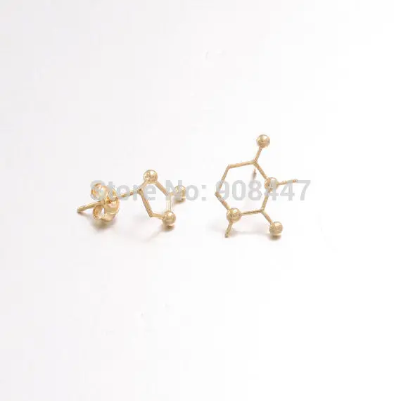 10 Pairs- S078 Unbalance Caffeine Molecule Structure Stud Earrings Unique Chemistry Earrings 3