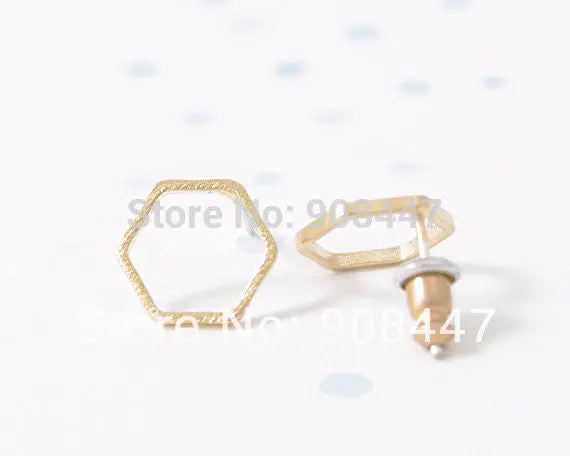 10 Pairslot- Jewelry Gold Silver Pink Gold Hexagon Stud Earrings S043 2