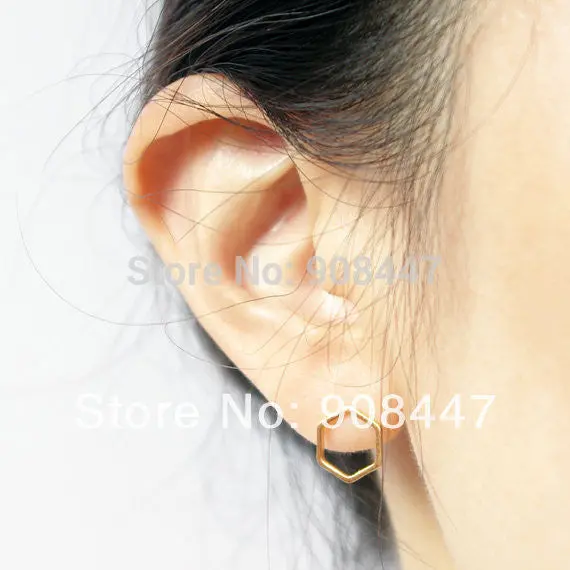 10 Pairslot- Jewelry Gold Silver Pink Gold Hexagon Stud Earrings S043 3