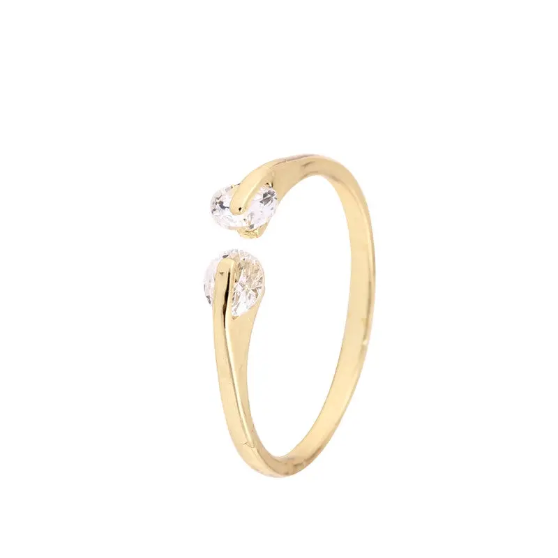 10 Pcs- Design Gold Plated Crystal Zircon Ring Jewelry Adjustable Branch Geometry Round Ring 3