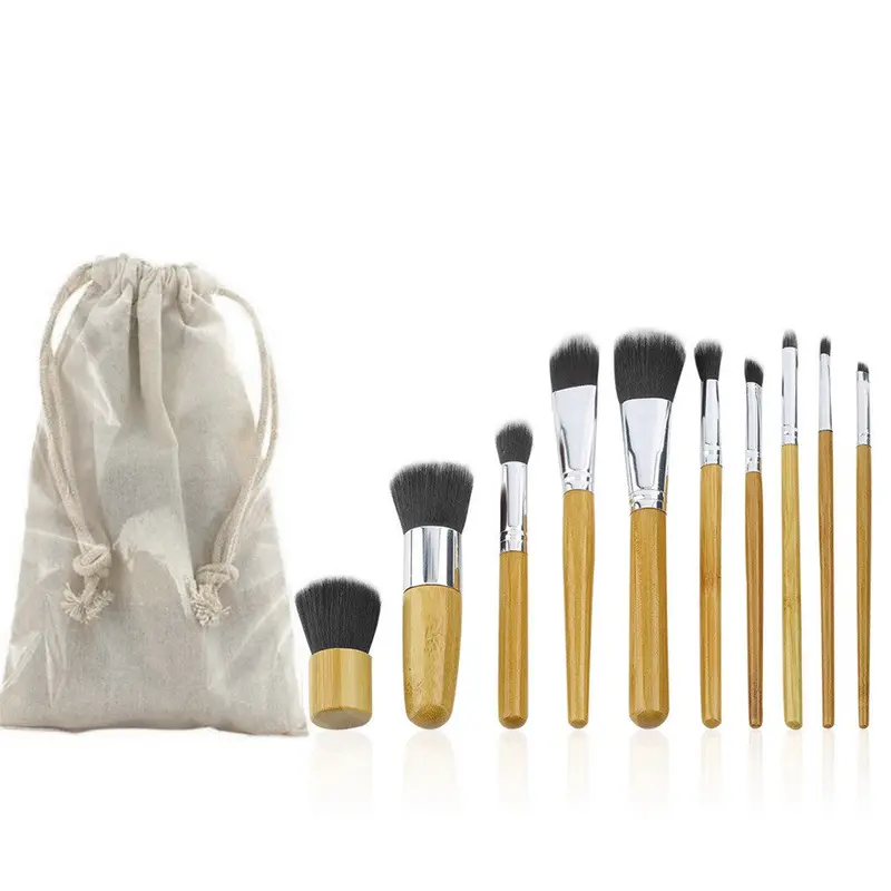 10 Pcs Pro Cosmetic Brush Set Bamboo Handle Synthetic Makeup Brushes Kit Make Up Brushes Set Tools 1