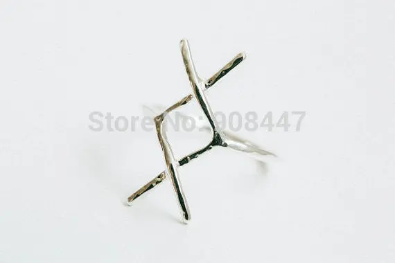 10 Pcs-R094 Simple Hammered Statet Rune Ring,Pinky Ring,Xx Letter Ring - 3