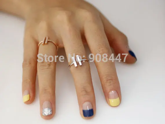 10 Pcs-R115 Cute Unique Bar Adjustable Ring,Simple Double Bar Ring - 2