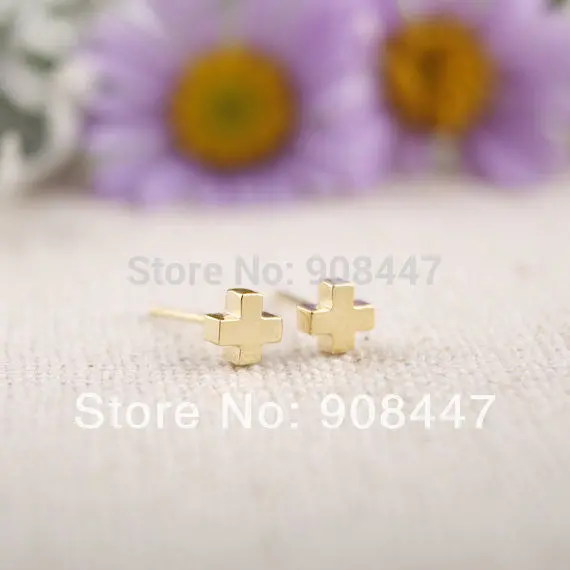 10 Pcs-S004 Jewelry Cute Tiny Cross Korean Stud Earrings In Gold S004 1