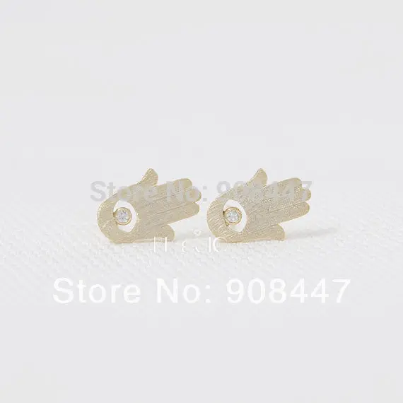 10 Pcs-S007 Cute Earrings Jewelry Gold Silver Hamsa Stud Earrings 1