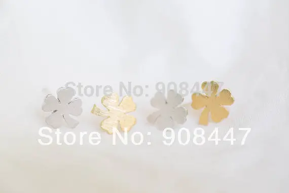 10 Pcs-S018 Flower Cute Earrings Jewelry Silver Gold Clover With Four Leaves Stud Postearrings 1