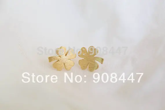 10 Pcs-S018 Flower Cute Earrings Jewelry Silver Gold Clover With Four Leaves Stud Postearrings 2