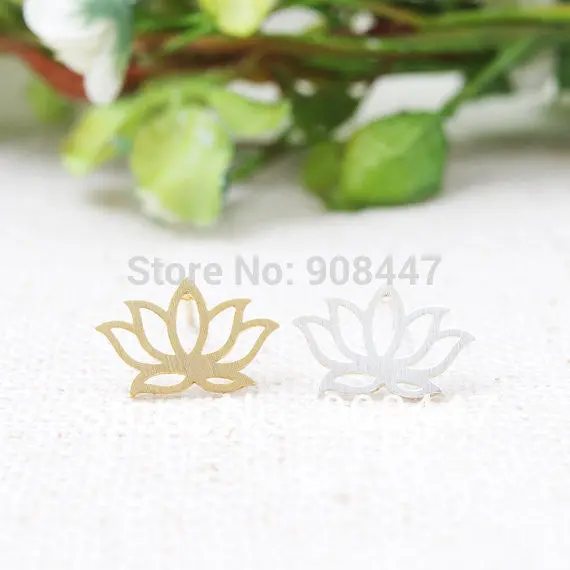 10 Pcs-S021 Jewelry Cute Korean Lotus Earrings Gold Silver Flower Stud Earrings 1