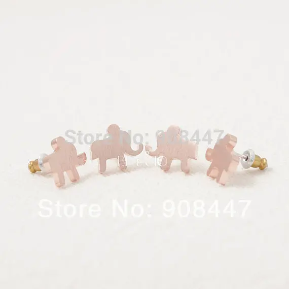 10 Pcs-S029 Jewelry Cute India Gold Silver Pink Gold Elephant Shaped Stud Earrings 2