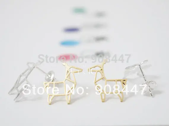10 Pcs-S035 Jewelry Gold Silver Origami Deer Stud Earrings 1