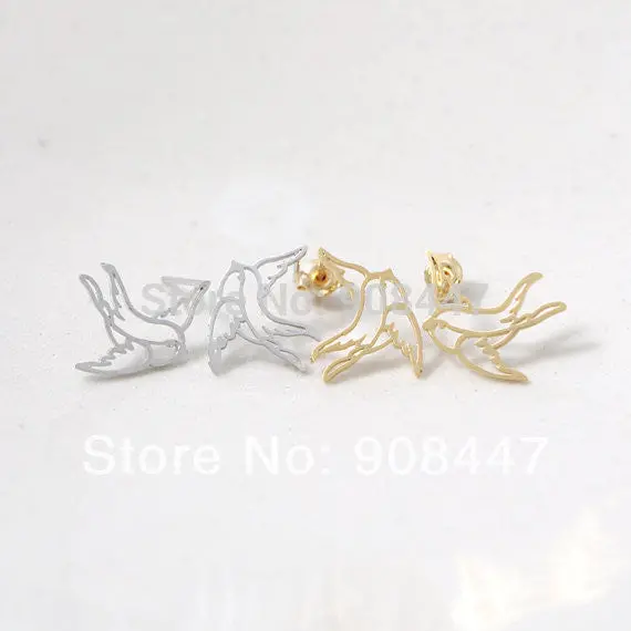 10 Pcs-S036 Jewelry Gold Silver Swallow Stud Earrings Bird Earrings 1