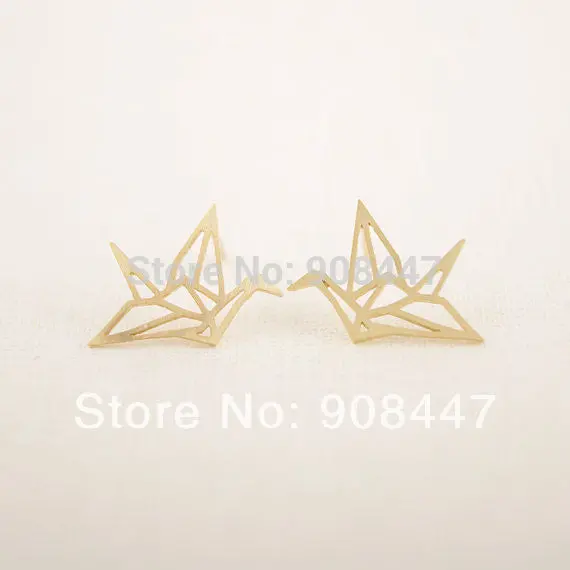 10 Pcs-S037 Earrings Jewelry Gold Silver Cute Origami Crane Stud Earrings 1