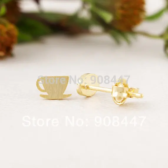 10 Pcs-S040 Jewelry Gold Silver Coffee Cup And Bean Stud Earrings 1