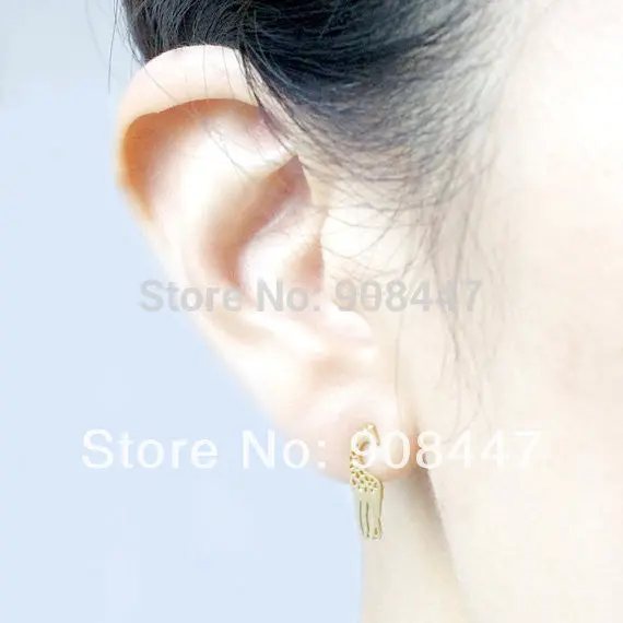 10 Pcs-S041 Earrings Jewelry Gold Silver Loving Giraffes Stud Earrings 2