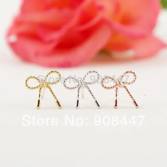 10 Pcs-S049 Jewelry Gold Silver Pink Gold Little Twist Bow Stud Earrings 1
