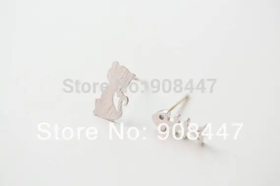 10 Pcs-S053 Jewelry 18K Gold Cat And Fish Bone Stud Post Earring 1