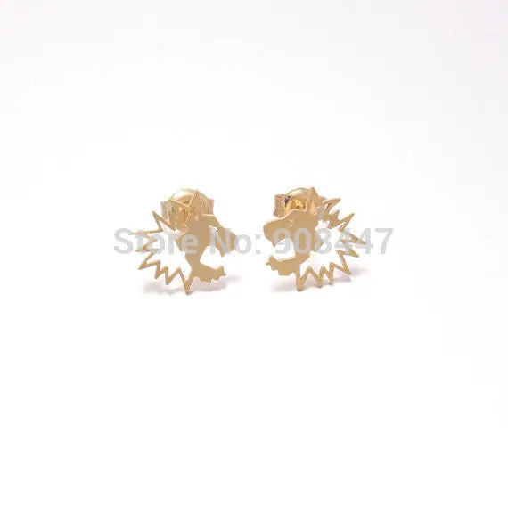 10 Pcs-S065 Jewelry Detailed Valiant Roar Lion King Flat Stud Earrings - 1