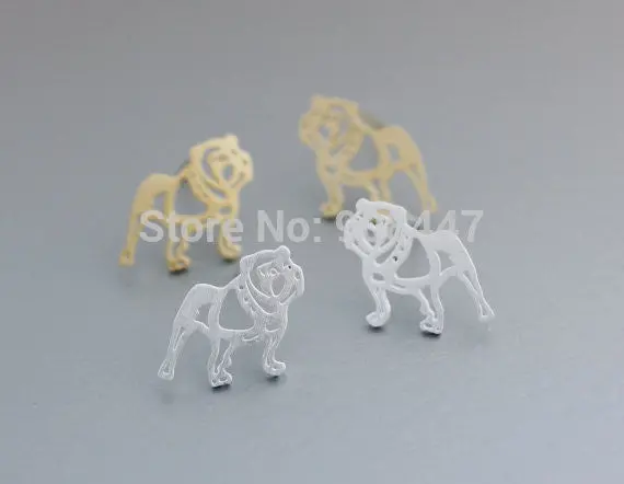 10 Pcs-S069 Jewelry Tiny Bulldog Silver Studs Earrings,Dog Earrings 1