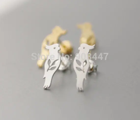 10 Pcs-S070 Jewelry Tiny Parrot Silver Studs Earrings,Bird Earrings 1