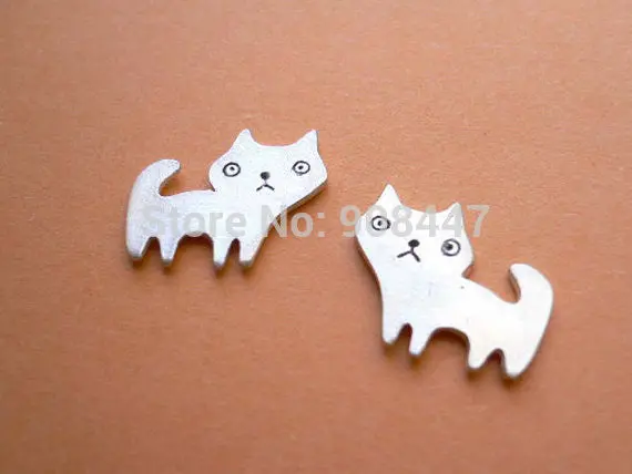 10 Pcs-S071 Jewelry Cat Stud Earrings Fine Silver Jewelry Kawaii Earring 1