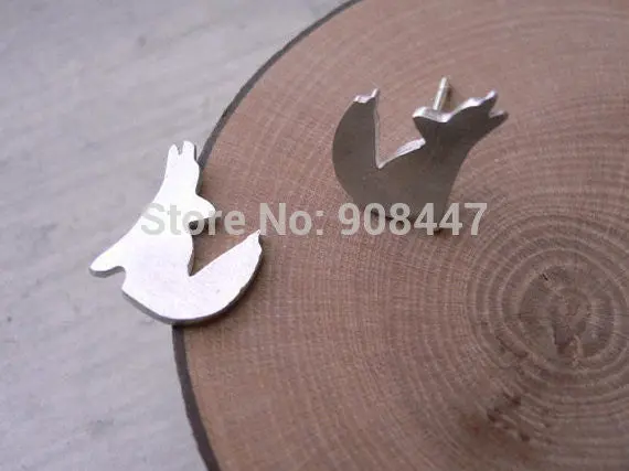 10 Pcs-S073 Jewelry Silver Coyote Stud Earring - Howling Wolf Silhouette Earrings 2