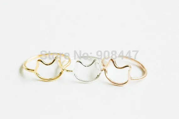 10 Pcs- Simple Kitty Line Ring ,Kitty Ring,Cat Shape Ring,Animal Ring - 1