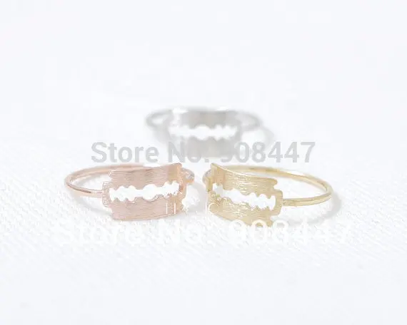 10 Pcslot-R124 Gold Silver Pink-Gold Razor Blade Ring 1