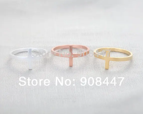 10 Pcslot- Sideways Cross Ring - Gold Simple Mdi Rings,Cool Rings,Religious Rings 1