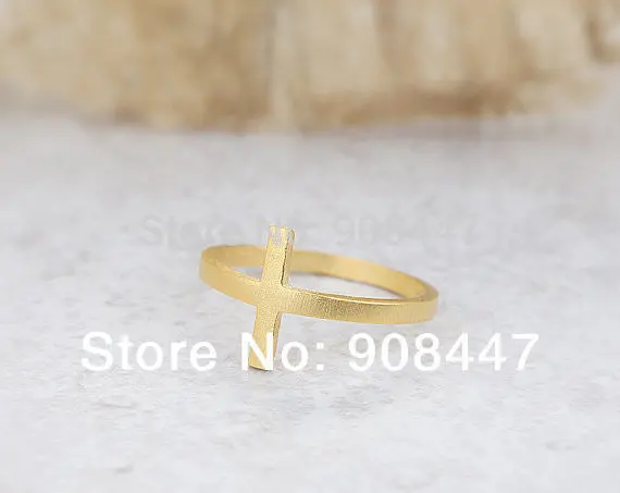 10 Pcslot- Sideways Cross Ring - Gold Simple Mdi Rings,Cool Rings,Religious Rings 2