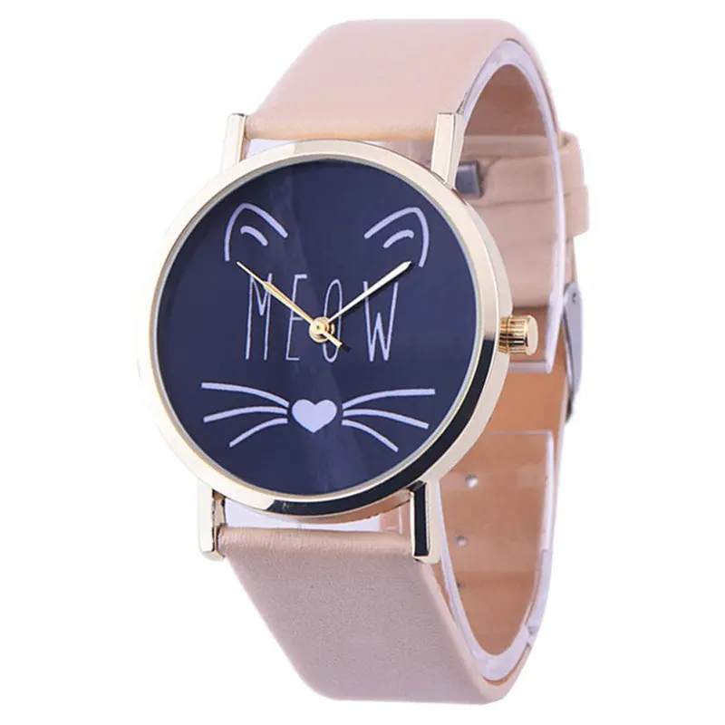 10 Styles Relojes Women Leather Bracelet Watch Gold Case Quartz Watch Laides Casual Cute Cat Wristwatch Mujer Montre 1