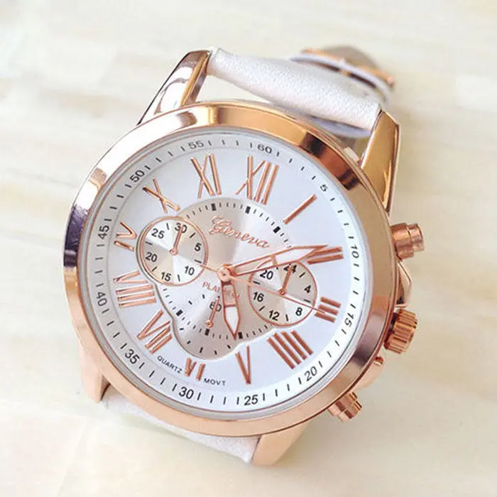 100% Clocks Geneva Roman Numerals Leather Analog Quartz Watch Women Watches Woman Geneve Watch Gifts 6
