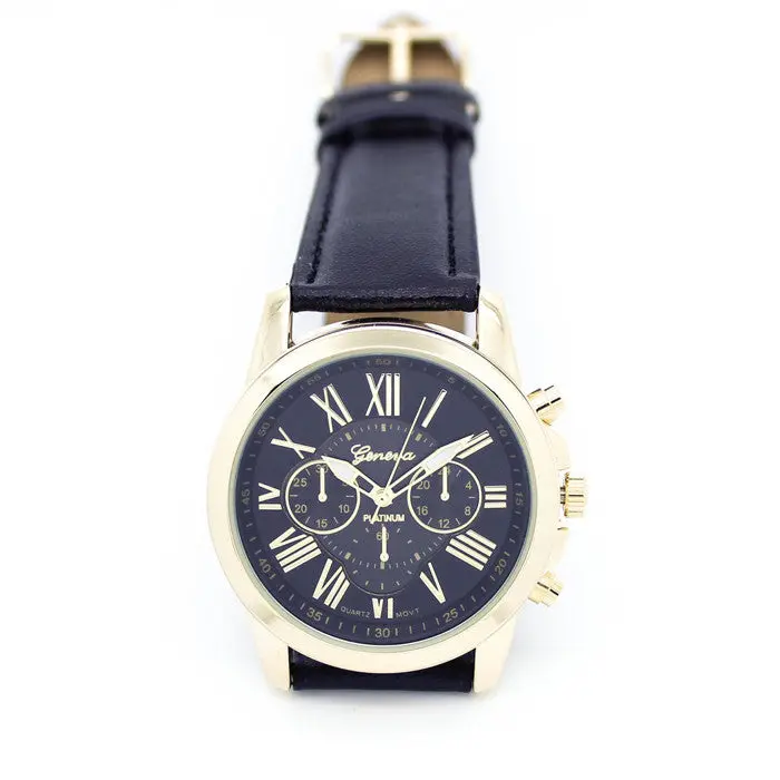 100% Clocks Geneva Roman Numerals Leather Analog Quartz Watch Women Watches Woman Geneve Watch Gifts 9